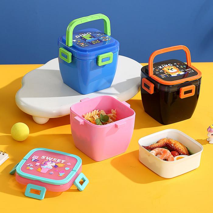 方扣双层手提餐盒600m