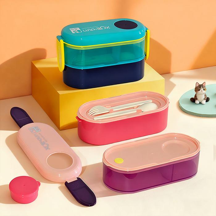 双层便当盒(带硅胶)(900ML)